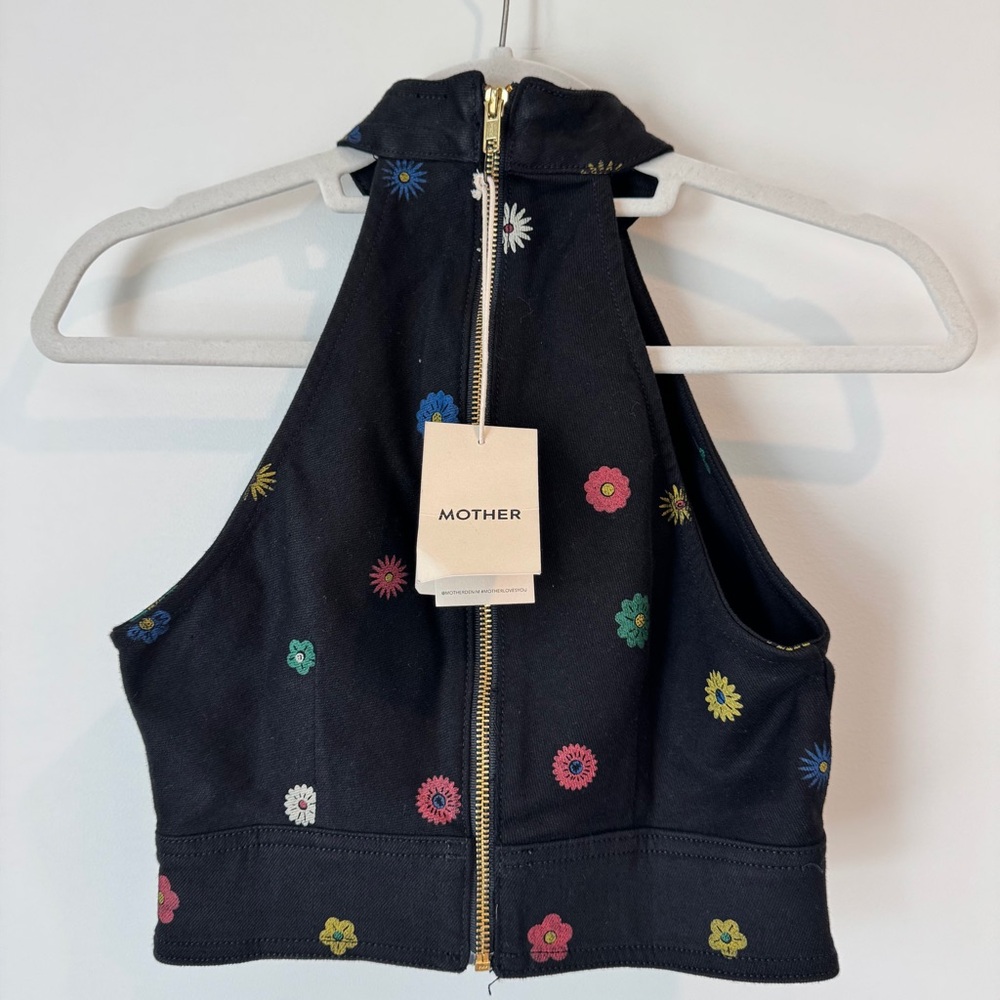 MOTHER The Never Falter Denim Halter Top in Fresh As A Daisy, XS, NWT - Picture 7 of 11